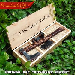Ragnar Viking Axe Hand Forged Carbon Steel Bearded Axe with Engraved Wood Box