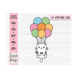 Cute cat SVG Baby cat with balloons layered cut file for Cricut Silhouette Funny cat clipart PNG Kids Shirt Cute animal