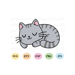 Cute sleeping cat layered SVG cut file Kawaii baby cat cutting file Kitty vector Funny animal cuttable EPS DXF Silhouett