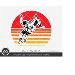 wrestling svg retro sunset - wrestling svg, wrestling cut file, wrestler svg, wrestle svg, png, clipart