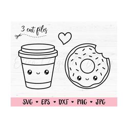 Coffee cup & Donut SVG cut file Kawaii food Coffee lover Perfect Match Friendship Best Friend Valentine Silhouette Cricu