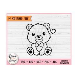 Baby Bear Outline SVG cut file for Cricut Silhouette Cute Teddy Bear Baby Shower Boy Shirt Bodysuit Kawaii PNG Iron on V