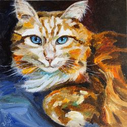 Orange cat pet original oil painting on canvas animal art pet painting hand painted modern painting wall art 8x8 inches