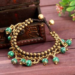 bohemian semi-precious stone pendant copper beads malachite fashion women's bracelet hand-woven beach yoga bracelet jewe