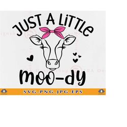 Just A Little Moo-dy SVG, Western Baby Gift SVG, Cute Cow Girl SVG, Cow with Bow, Funny Cow Baby Gift, New Born, Files F
