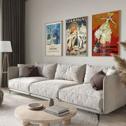 vintage champaign set of 3 posters