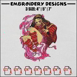 nezuko red embroidery design, demon slayer embroidery, anime design, embroidery file, embroidery shirt, digital download