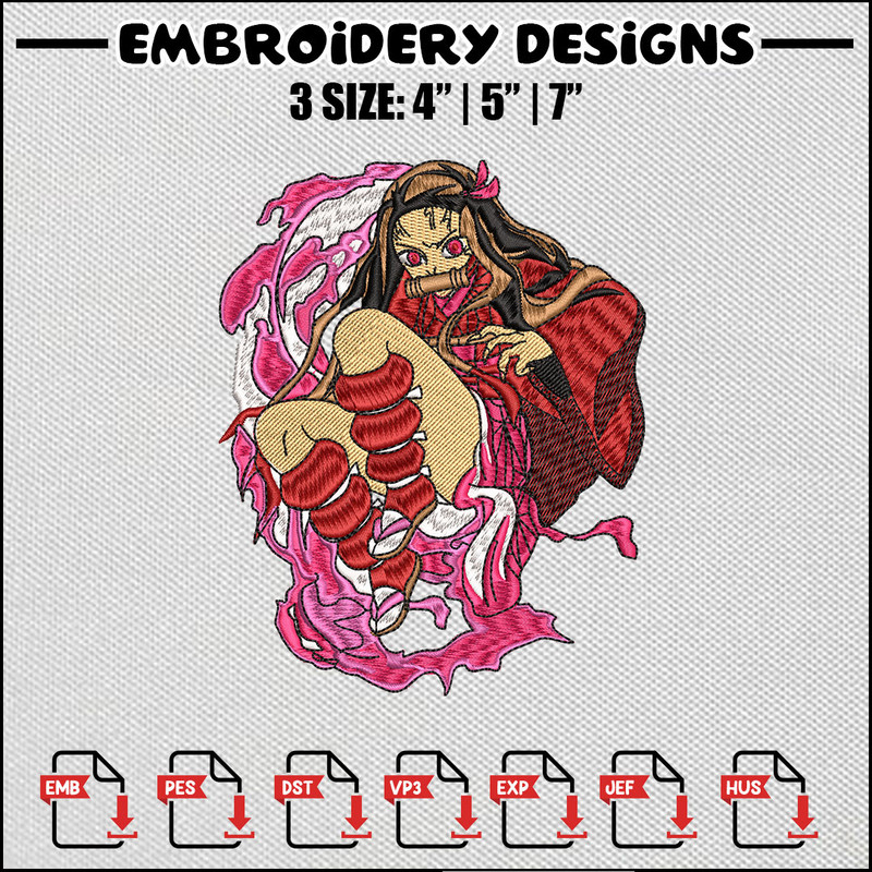 Nezuko red embroidery design