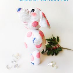 Rare white spotted polka Elephant of island misfit toys- Amigurumi crochet pattern. White elephant with pink polka dots.