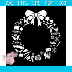 supernatural christmas wreath pattern svg, christmas svg, christmas wreath svg, christmas gift svg, merry christmas svg,