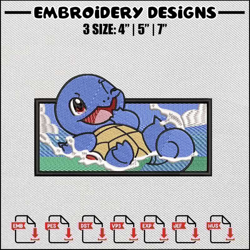 Squirtle rectangle embroidery design