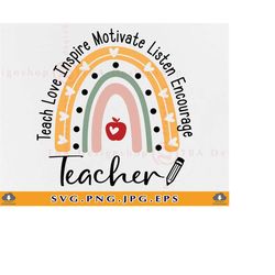 Teach Love Inspire Motivate Listen Encourage SVG, Teacher Shirt Saying SVG, Teacher Life SVG, Teacher Gift Svg, Files Fo