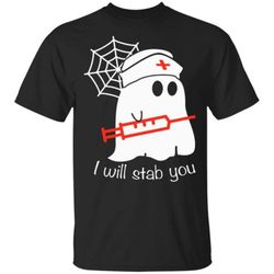 funny halloween ghost boo nurse i will stab you shirts