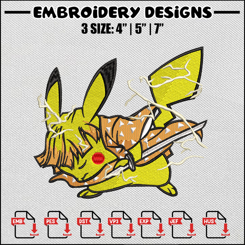Pikachu zenitsu embroidery design