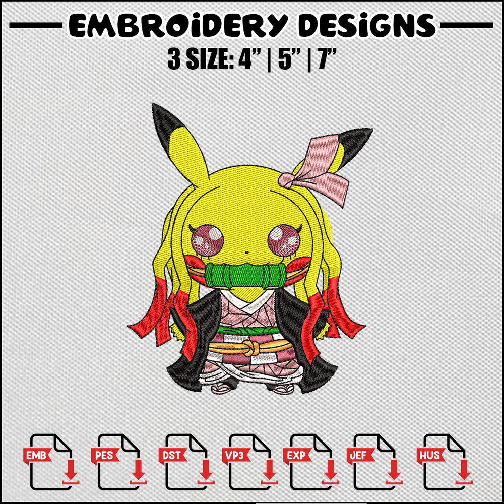Pikachu x nezuko embroidery design