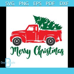 merry christmas little red truck with tree svg, christmas svg, christmas truck svg, christmas gift svg, merry christmas