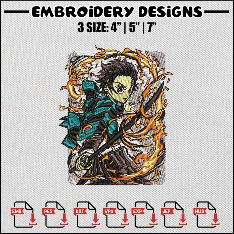 Tanjiro flame embroidery design