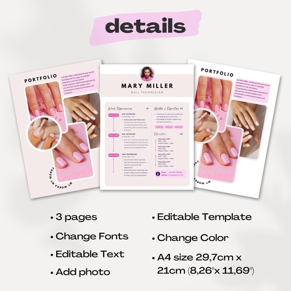 Nail Tech Resume, Nail Artist Portfolio, Nail Technician CV | Inspire ...