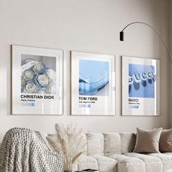 Set of 3 Blue Luxury Fashion Print Instant Download Luxury Wall Art Digital Download Hypebeast Wall Decor Luxury Art for