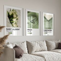Set of 3 Green Luxury Fashion Print Instant Download Luxury Wall Art Digital Download Hypebeast Wall Decor Luxury Art fo