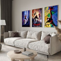 Spider Man Set of 3 Posters, Movie Cover, Wall Art, Original, Film Cover Graphic, Multi Verse, TV Show, Wall Art, Vintag