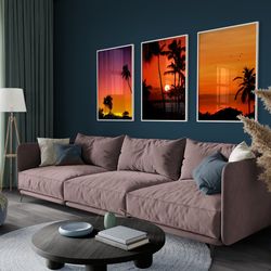 Sunset Set of 3 Posters, Los Angeles Poster, Hawaii Poster, Sunset Poster, Wallpaper, Poster, Orange Sky Poster, Landsca