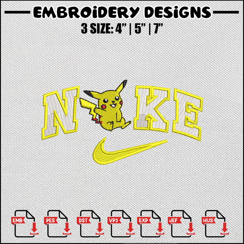 Nike pikachu embroidery design
