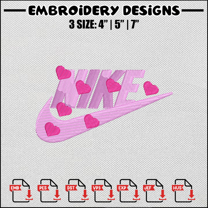 Nike pink heart embroidery design