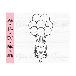 Balloon cat SVG cut file Baby cat with balloons cutting file Cute cat cuttable Outline Silhouette Cricut Kid Shirt Vinyl