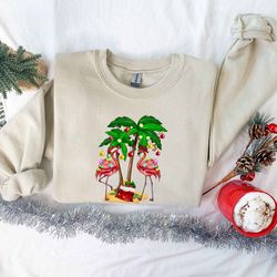 Christmas Flamingo Sweatshirt, Christmas Sweatshirt, Gift for Her, String Lights Sweatshirt, Gift For Women, Christmas G