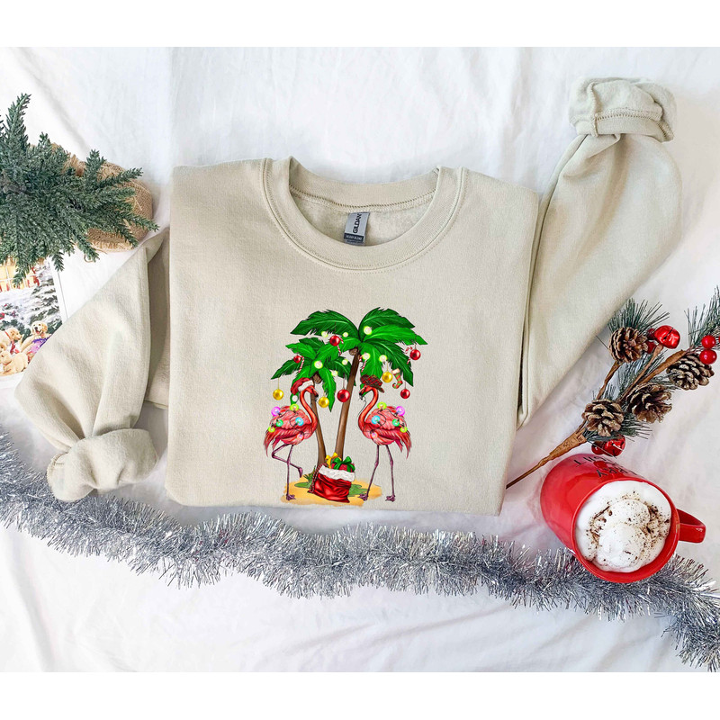 Christmas Flamingo Sweatshirt, Christmas Sweatshirt, Gift for Her, String Lights Sweatshirt, Gift For Women, Christmas Gift, Merry Christmas - 1.jpg