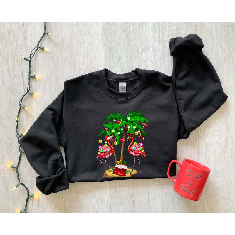 Christmas Flamingo Sweatshirt, Christmas Sweatshirt, Gift for Her, String Lights Sweatshirt, Gift For Women, Christmas Gift, Merry Christmas - 2.jpg