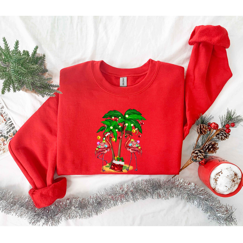Christmas Flamingo Sweatshirt, Christmas Sweatshirt, Gift for Her, String Lights Sweatshirt, Gift For Women, Christmas Gift, Merry Christmas - 3.jpg