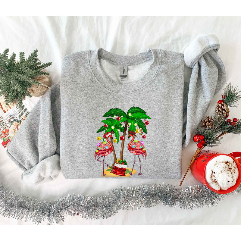Christmas Flamingo Sweatshirt, Christmas Sweatshirt, Gift for Her, String Lights Sweatshirt, Gift For Women, Christmas Gift, Merry Christmas - 5.jpg