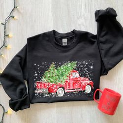 Christmas Red Truck Sweatshirt, Christmas Sweatshirt, Merry Christmas Truck Hoodie , Funny Christmas Sweat,Christmas Gif