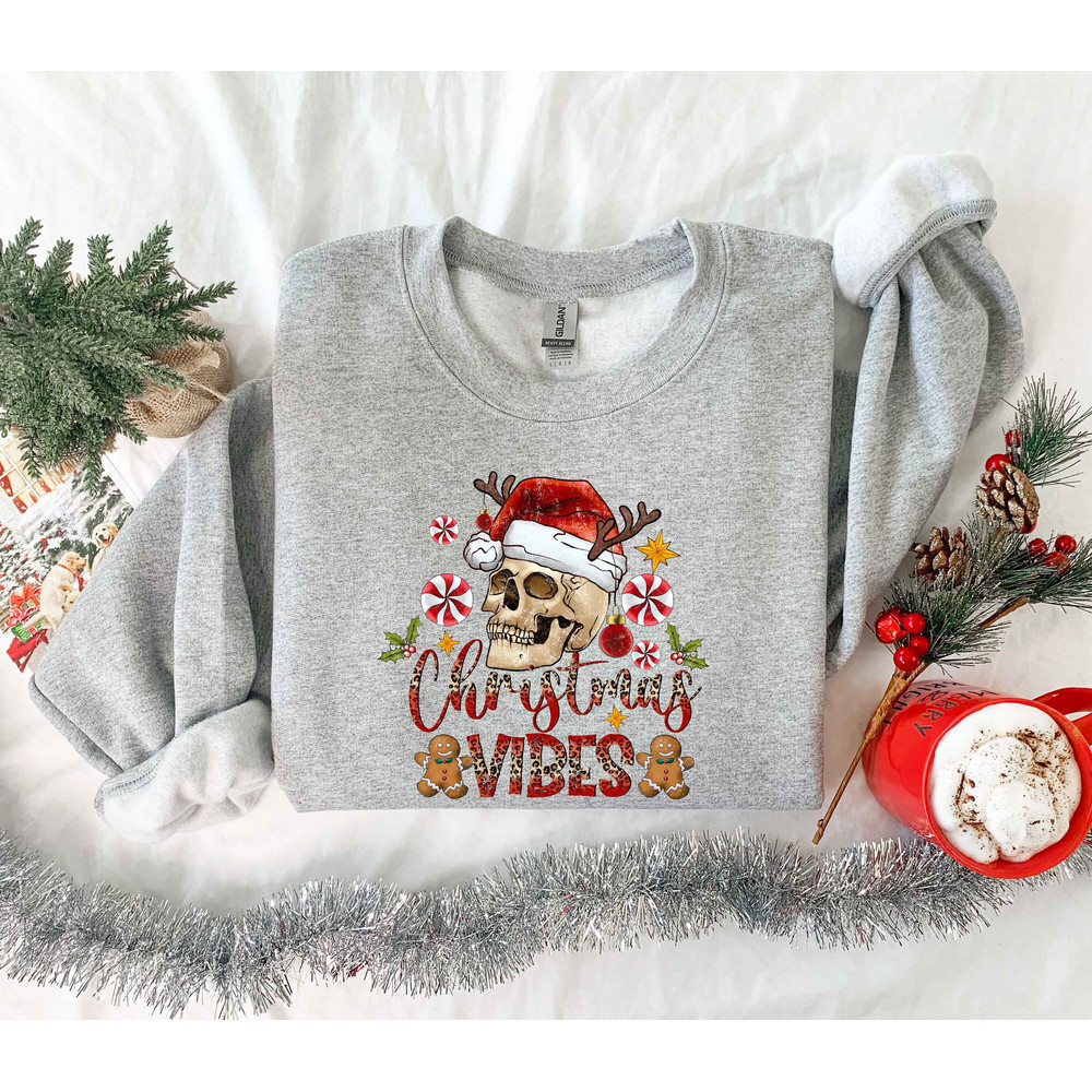 Christmas Skeleton Sweatshirt, Christmas Skeleton Santa Sweatshirt, Christmas Vibes Sweatshirt, Christmas Sweatshirt Gift, Xmas Shirt - 1.jpg
