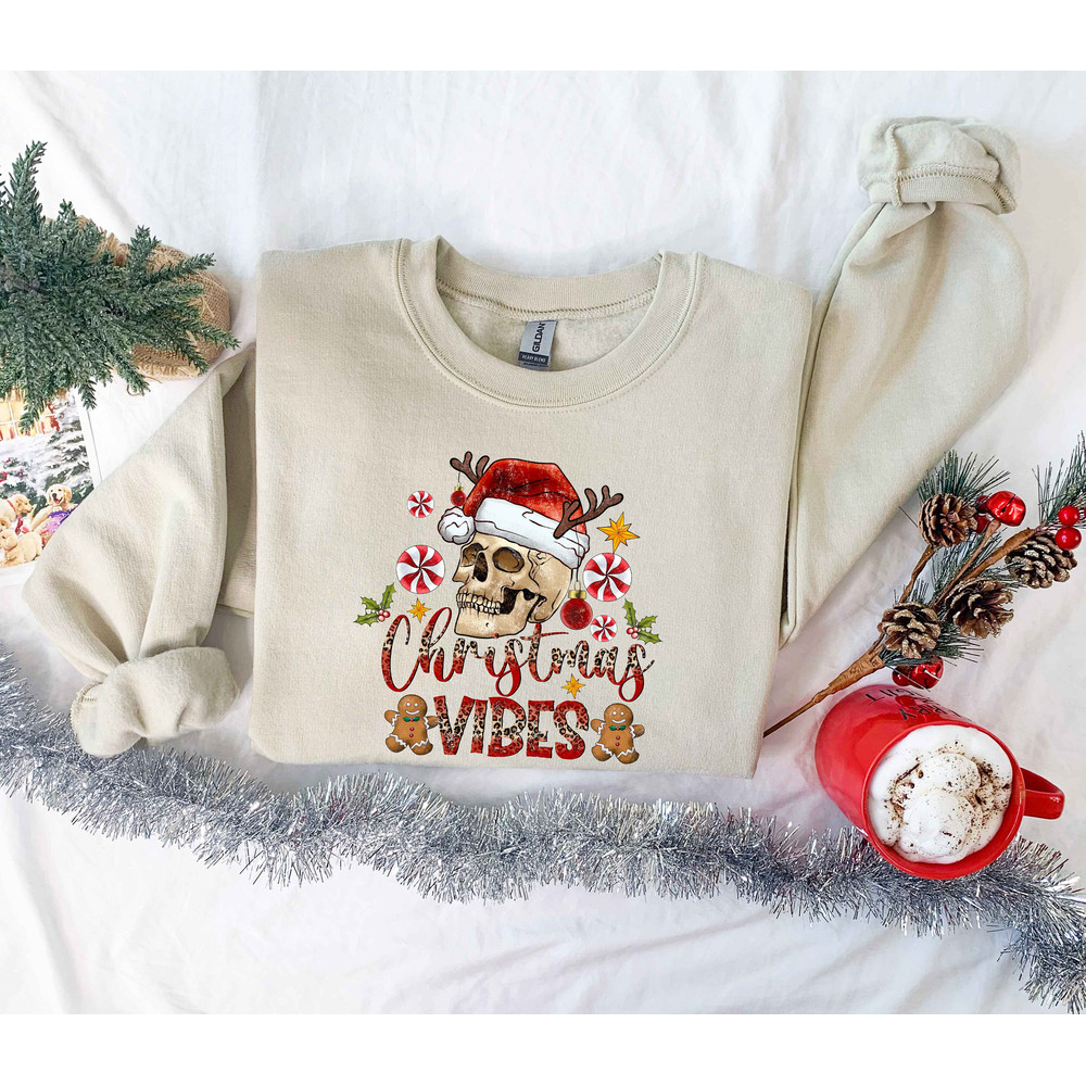 Christmas Skeleton Sweatshirt, Christmas Skeleton Santa Sweatshirt, Christmas Vibes Sweatshirt, Christmas Sweatshirt Gift, Xmas Shirt - 2.jpg