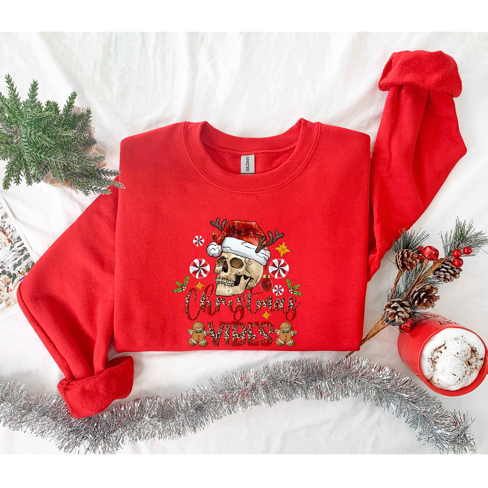 Christmas Skeleton Sweatshirt, Christmas Skeleton Santa Sweatshirt, Christmas Vibes Sweatshirt, Christmas Sweatshirt Gift, Xmas Shirt - 3.jpg