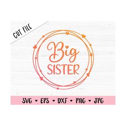 Big Sister SVG Future Big Sis cut file Cute Girl shirt Babyshower gift Toddler Little Sister Scribble Round Frame Silhou