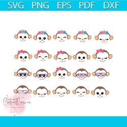 large set monkey faces svg, trending svg, animal svg, monkey svg, cute monkey svg, funny monkey svg, monkey bundle svg,