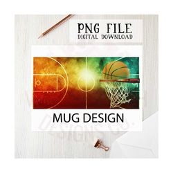 Basketball Sublimation Mug Design, Basketball 15oz, 12oz, or 12oz Wrap Template, PNG Digital Download, Basketball PNG, i