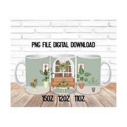 House plants Sublimation Mug Design, Farm 15oz, 12oz, or 12oz Wrap Template, PNG files, Digital Download, Plants PNG, im