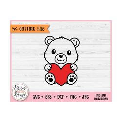 Bear with Heart SVG Cute baby bear outline cut file for Cricut Silhouette Woodland Forest animal Kids Valentine Baby sho