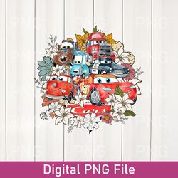 vintage disney pixar cars floral png, lightning mcqueen png, cars movie characters png, disney cars flower png, disney
