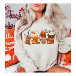 Fall Coffee Sweater, Cute Fall Sweatshirt, Coffee Lover Shirt, Thanksgiving Pumpkin Latte Drink Cup, Pumpkin Spice Shirt
