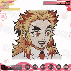 rengoku embroidery design, demon slayer embroidery design, anime embroidery file, machine embroidery designs