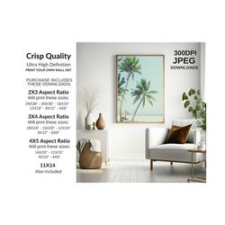 Vintage Wash Palm Trees on Beach Photography - Vintage Ocean Art -  300 DPI High Definition Printable Wall Art - Instant