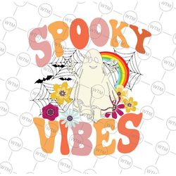 groovy floral boo spooky halloween svg, spooky vibe boo groovy svg, happy halloween png, digital download