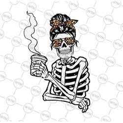 skeleton mes-sy b-un coffee drinking halloween png, skeleton halloween leopard png, happy halloween png, digital downloa