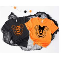 disney pumpkin family shirts, halloween couple t-shirts, mickey minnie halloween gift tee, pumpkin shirt for disney vaca